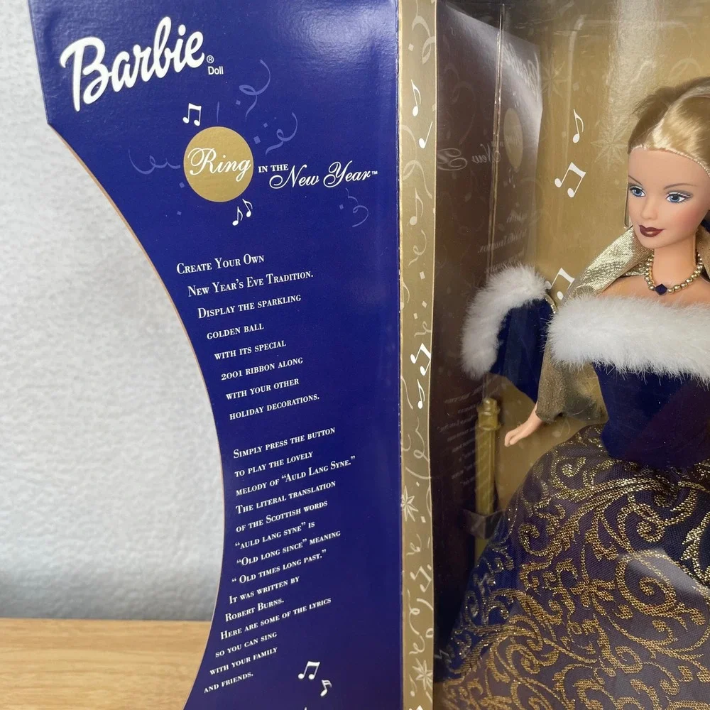 Mattel 2001 Ring In The New Year Barbie Doll Musical Ornament Blue Gold NIB
